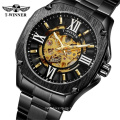 Fashion WINNER 292 Men Automatic Mechanical Watch Rose Golden Hollow Skeleton Watches Stainless Steel Male Waterproof Clock